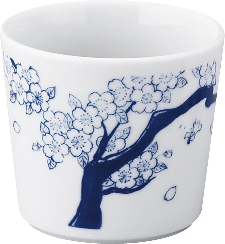 Snoopy Mino Ware Blue and White Japanese Tableware Soba 220ml 8 X Cherry Blossom Viewing Yamaka Made In "PEANUTS" Cup, Capacity, Approx. 7cm, Outdoor,