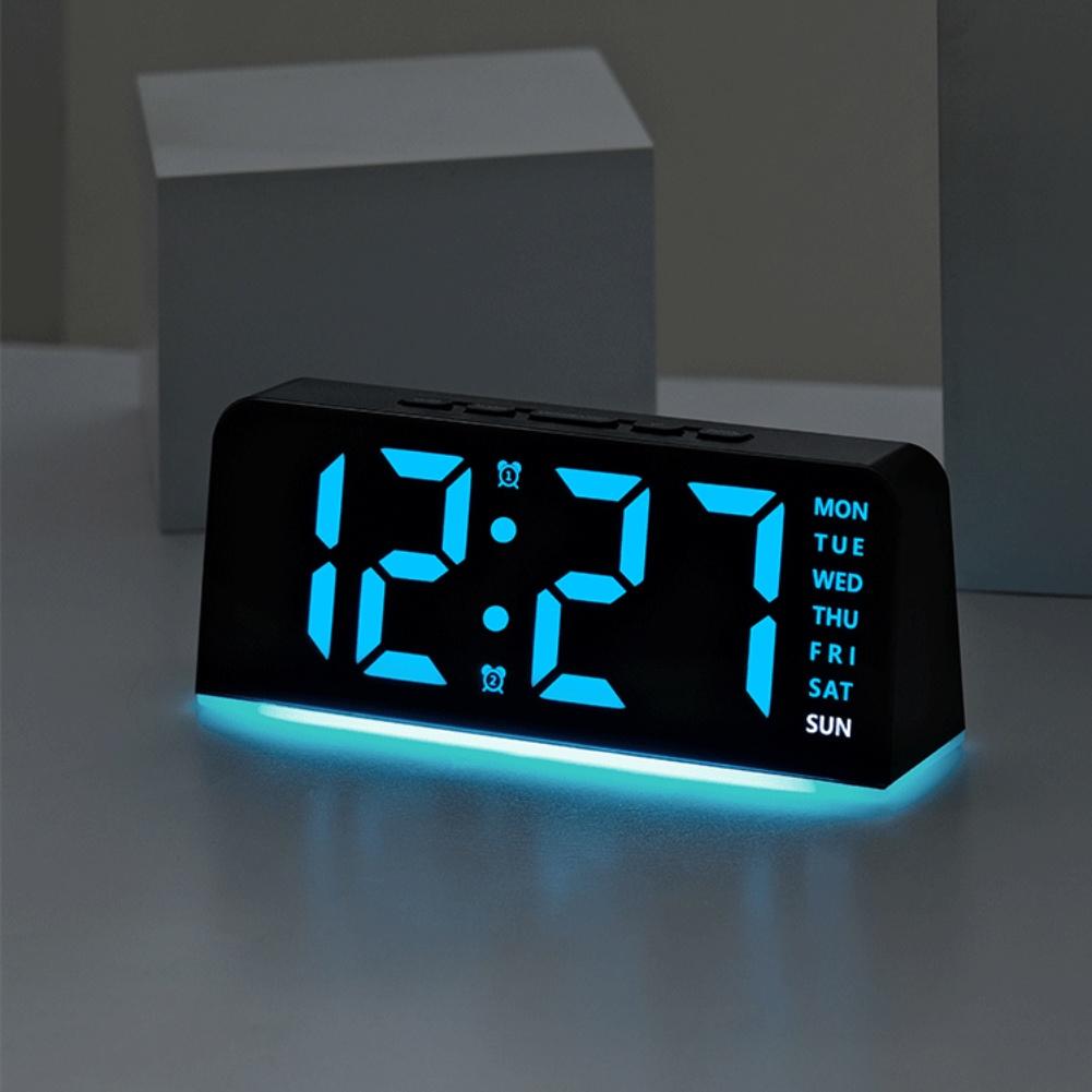 Dynamic RGB Light Clock for Bedside Table with Alarm Full Time Day Date Display Designed As a Multifunctional Night Light