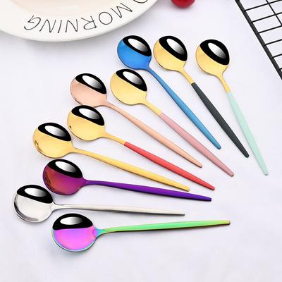 6Pcs Mirror Stainless Steel Flatware Set Rainbow Color Dinnerware Cutlery Set Coffee Tea Ice Cream Spoon Set Kitchen Silverware Set