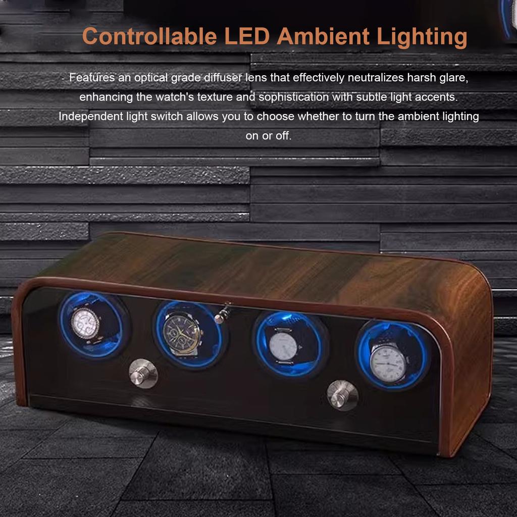 Uhrenbeweger für 4 mechanische Uhren 5 Modi Leise Automatischer Uhrenbeweger Aufbewahrungsbox mit LED-Licht für Zuhause