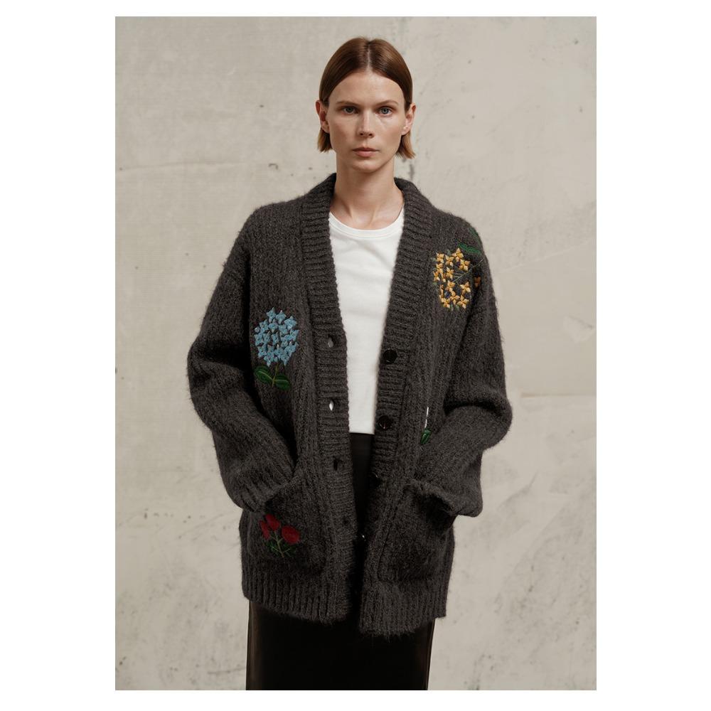 DIMANAF 2025 Plus Size Autumn Sweaters Coat Cardigan Pockets Women Pattern Printing Buttons Sweaters Knitting Loose Sweater