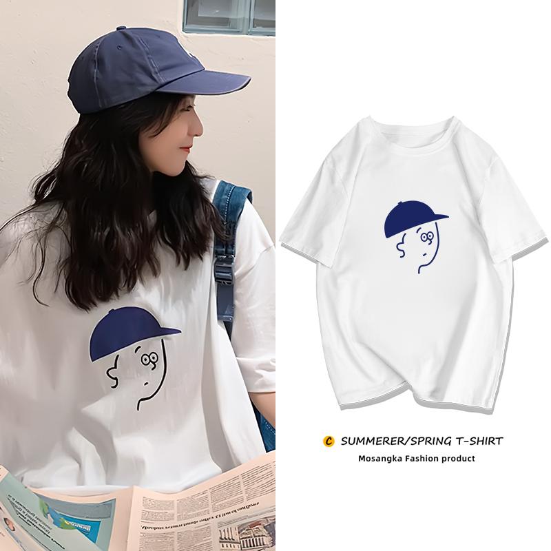 

Женская летняя свободная футболка из чистого хлопка с короткими рукавами больших размеров