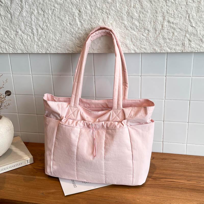 Large Capacity Nylon Tote Bag for Women Lightweight Shopping Shoulder Bag with Multiple Pockets and Zipper Closure for Daily Use