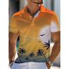 Men's 3D Tropical Sunset Graphic Print Short Sleeve Lapel Golf Shirt
