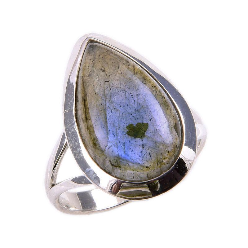 Natural Labradorite Gemstone 925 Solid Sterling Silver Jewelry Ring Size 8 E4q22