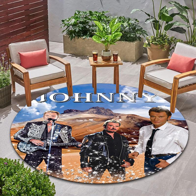 French legendary rock singer and actor Johnny Hallyday Round Carpet Soft Home Decoration Corridor Table and Chair Anti slip Outdoor Floor Mat rug H21