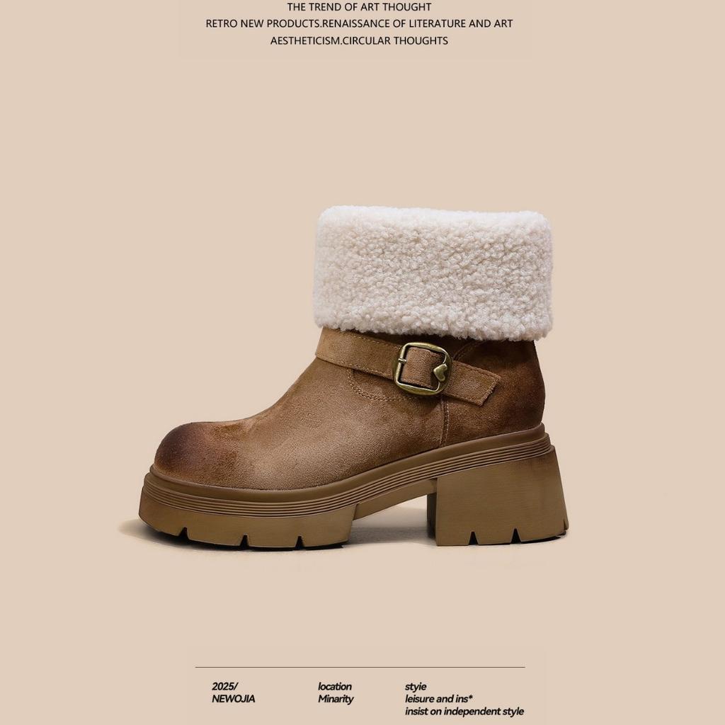 Women's Large Size Soft Sole Heightening Winter Warm Fur One Anti-slip Snow Boots Padded Lined Ankle Boots Outdoor Sports Cotton Boots