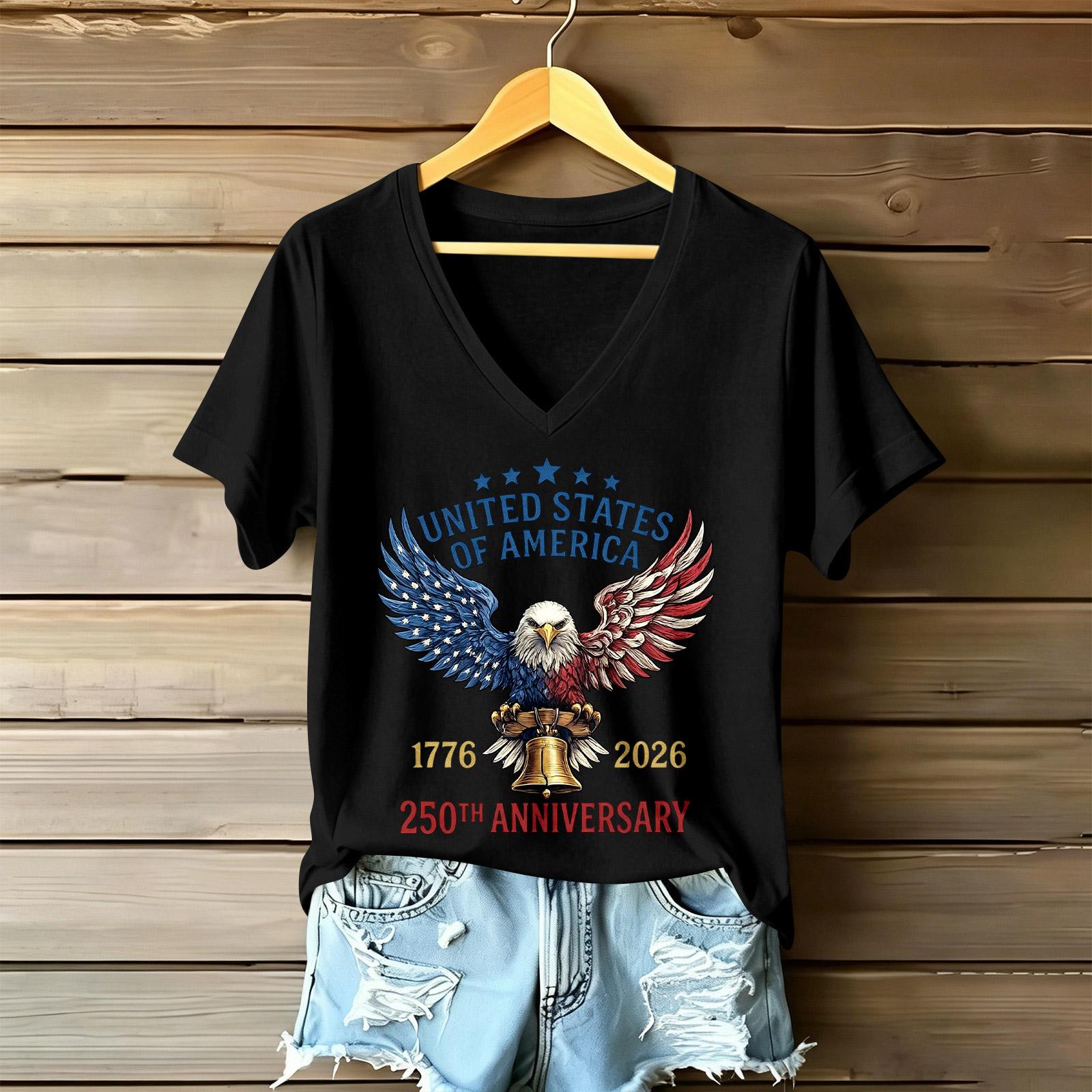 

Women s Casual V Neck T Shirt Short Sleeve Top with United States Eagle Letter Print Lightweight Summer Tee for Daily Wear L чёрный