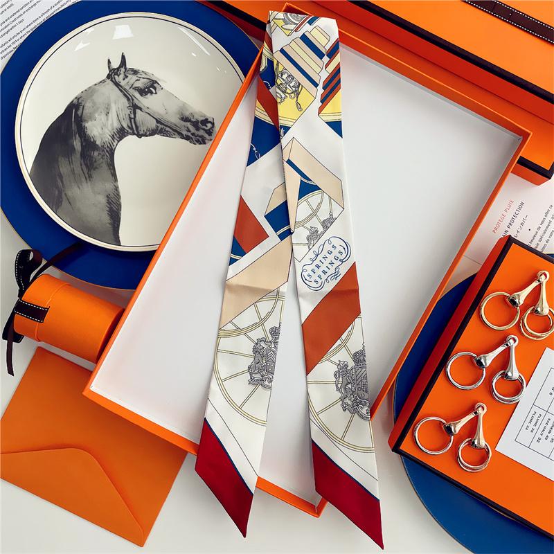 Cachecol de Seda 100% de Alta Qualidade Marca de Luxo Mulheres Faixa de Cabeça Faixa de Cabelo Foulard Gravata Lenço de Pescoço Cachecóis Skinny Acessórios