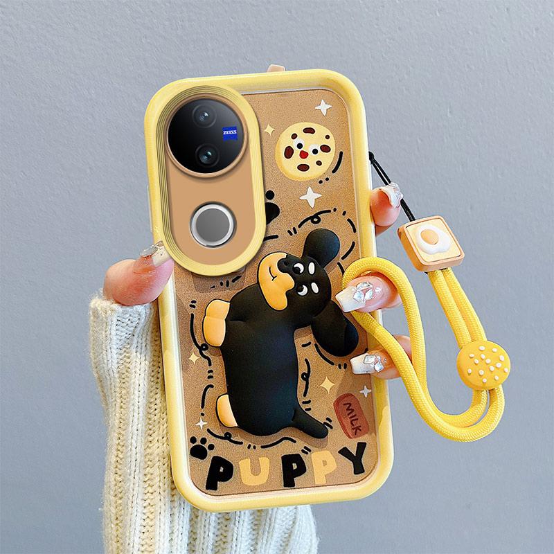 KEYSION Shockproof Case for VIVO V50 5G with Lanyard Soft Silicone Cute 3D Cartoon Doll Phone Back Cover for VIVO V50