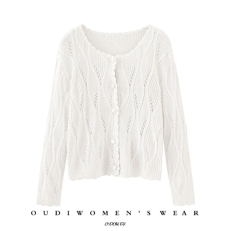 

Hollow-out Short Outwear round Neck Loose Slimming Sweater White S