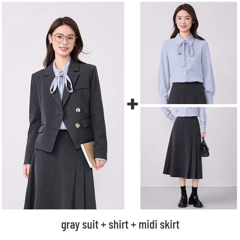 Women's Petite Short Blazer Jacket & Skirt Set - Spring/Autumn 2025, Professional Formal Wear