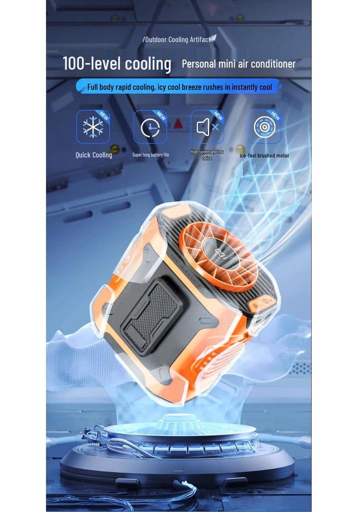Portable Hanging Neck Waist Fan for Camping and Construction, Long Battery Life, Summer Cooling
