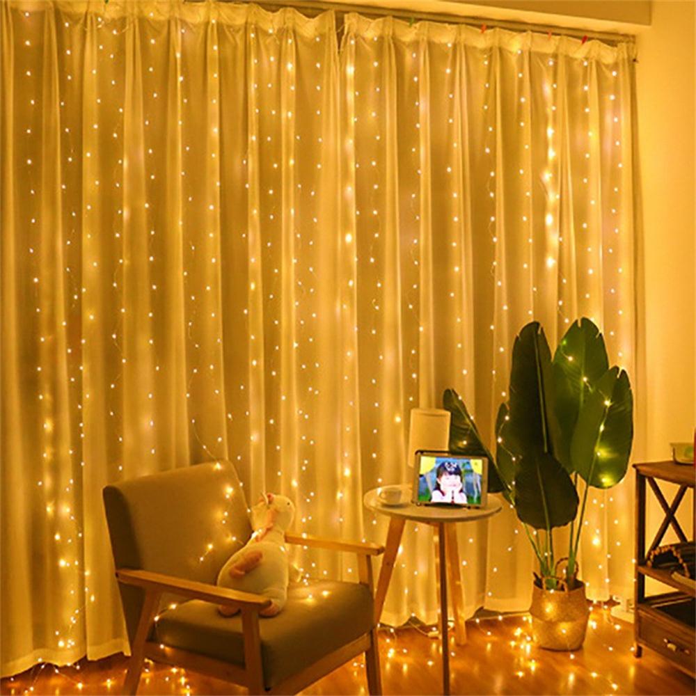 3x3M USB Plug 8 Flashing Modes Curtain Light Warm Color Decorative Light W/ Hook