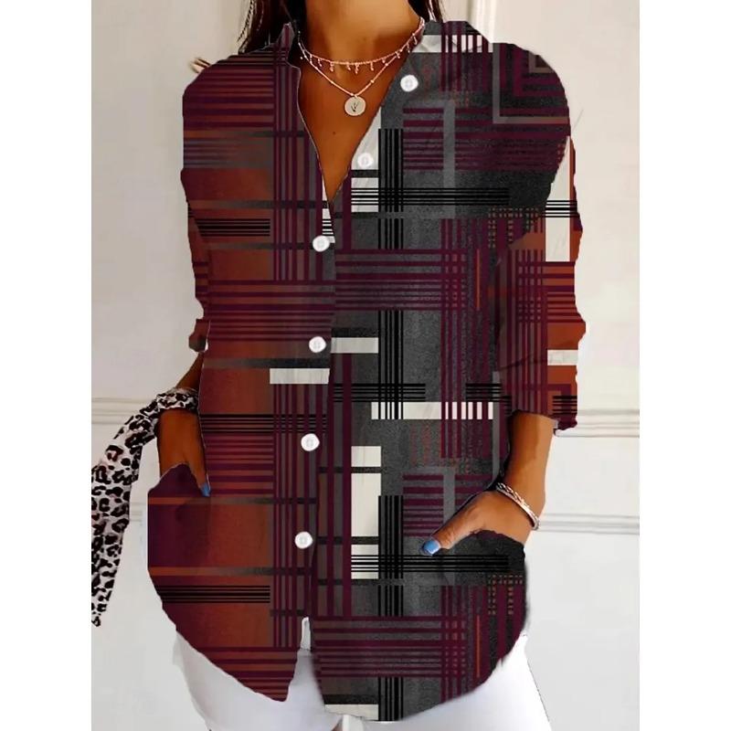 Women's Shirts Graphic Geometric Stylish Casual Long Sleeved Shirt Spring Autumn Tops Daily Going Out Buttons Women's Clothing