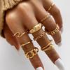 Vintage Gold Silver Color Geometric Rectangle Round Rings Set for Women Men Fashion Snake Sun Leaves Rings Jewelry Gift