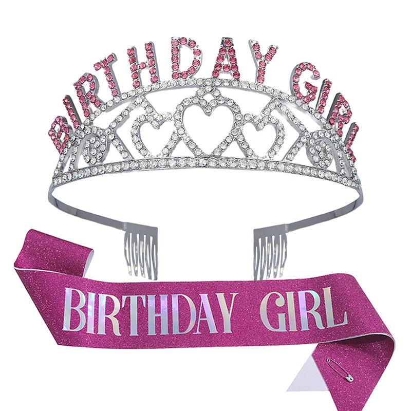 New European and American Crystal Letter Crown Birthday Girl Alloy Fashion Birthday Girl Headband Set 2026