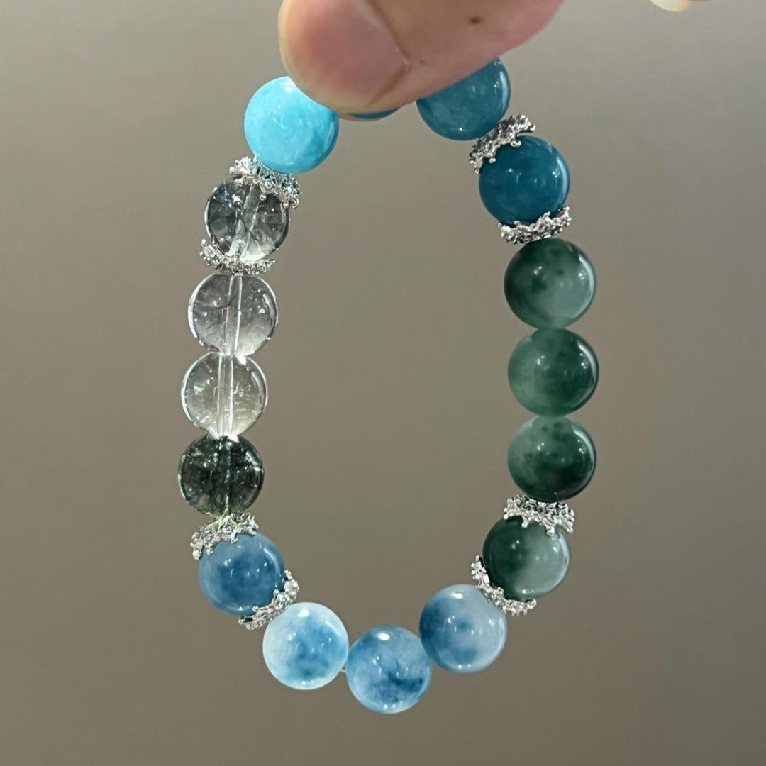 New Chinese-style vintage natural green phantom crystal bracelet, ice-clear green amazonite chalcedony bracelet, high-end jewelry for women Green Phantom Crystal Bra