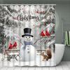 Christmas Snowman Squirrel Shower Curtain Red Bird Winter Snowflake Forest Snow Scenery Cedar Reindeer Xmas Home Bathroom Decor