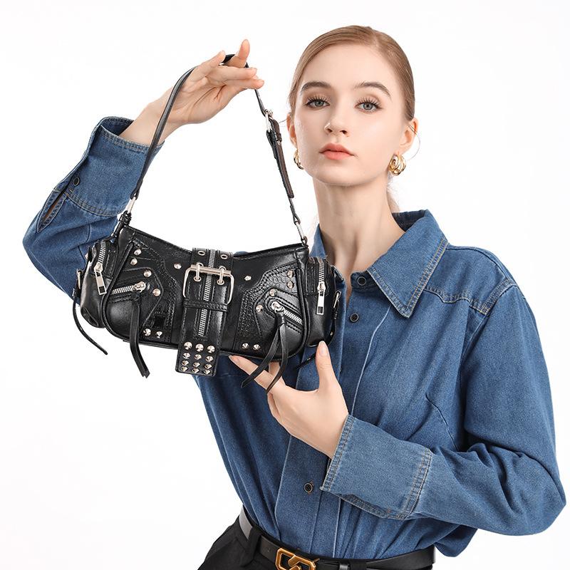 Street Fashion Handbag, Niche Design, Hot Girl Casual Single-shoulder Commuter Motorcycle Bag