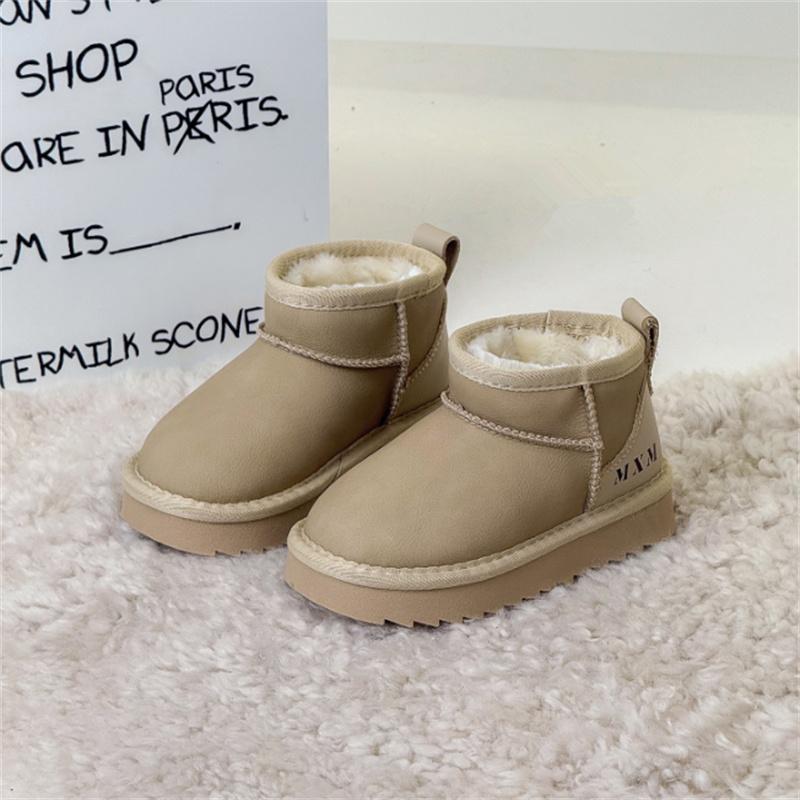 

Winter Children Snow Boots Leather Waterproof Warm Fur Rubber Sole Non-slip Boys Girls Boots EU 26-37 27 бежевый