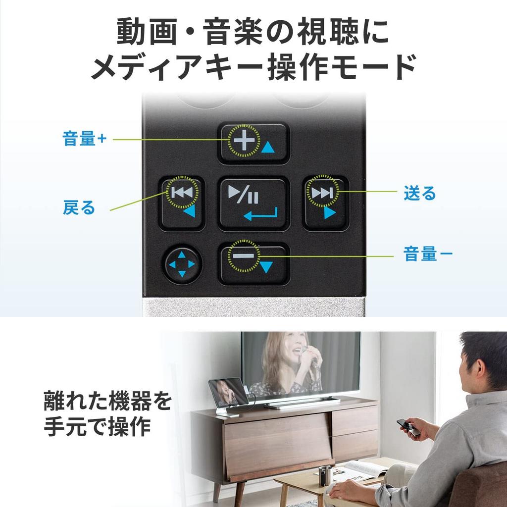 Sanwa Direct Aerial Mouse, Bluetooth, Lay-Down Mouse with Touchpad, Rechargeable, Quiet, Power Point, and Remote Control, 400-MABT188