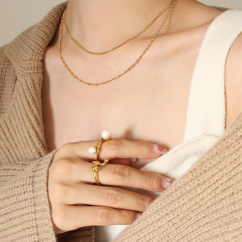 European  American Double Layer Titanium Steel Snake Chain Necklace for Women - Cold, Light Luxury, Simple, Trendy, Clavicle Chain.