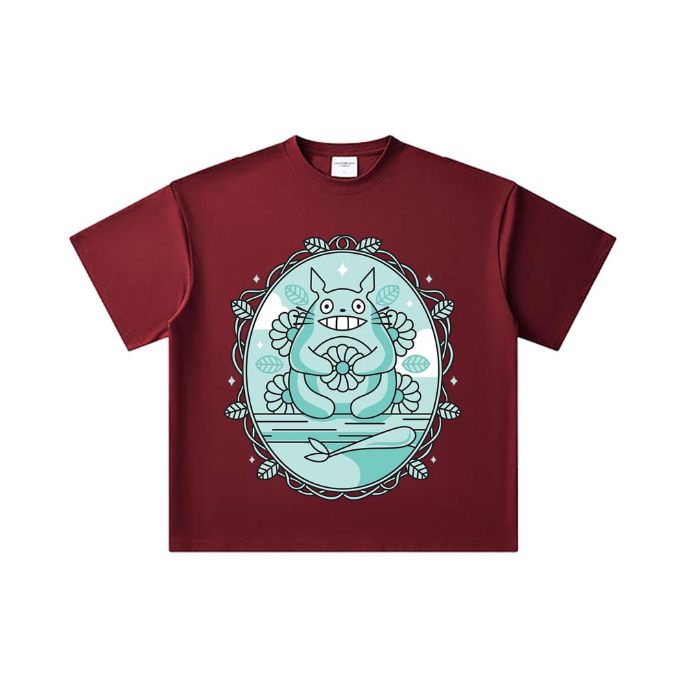 260 GSM Double Yarn 32 Count 100% Cotton Ghibli V6 Totoro Print Unisex Heavy Cotton T Shirt