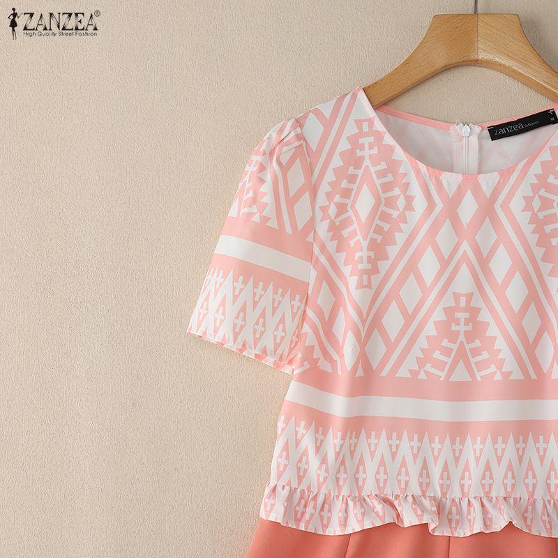 ZANZEA Women Summer Round Neck Casual Short Sleeve Print Dress