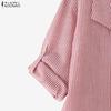 ZANZEA Women Casual Turn Down Collar Long Sleeve Stripe Print Cardigan Blouse