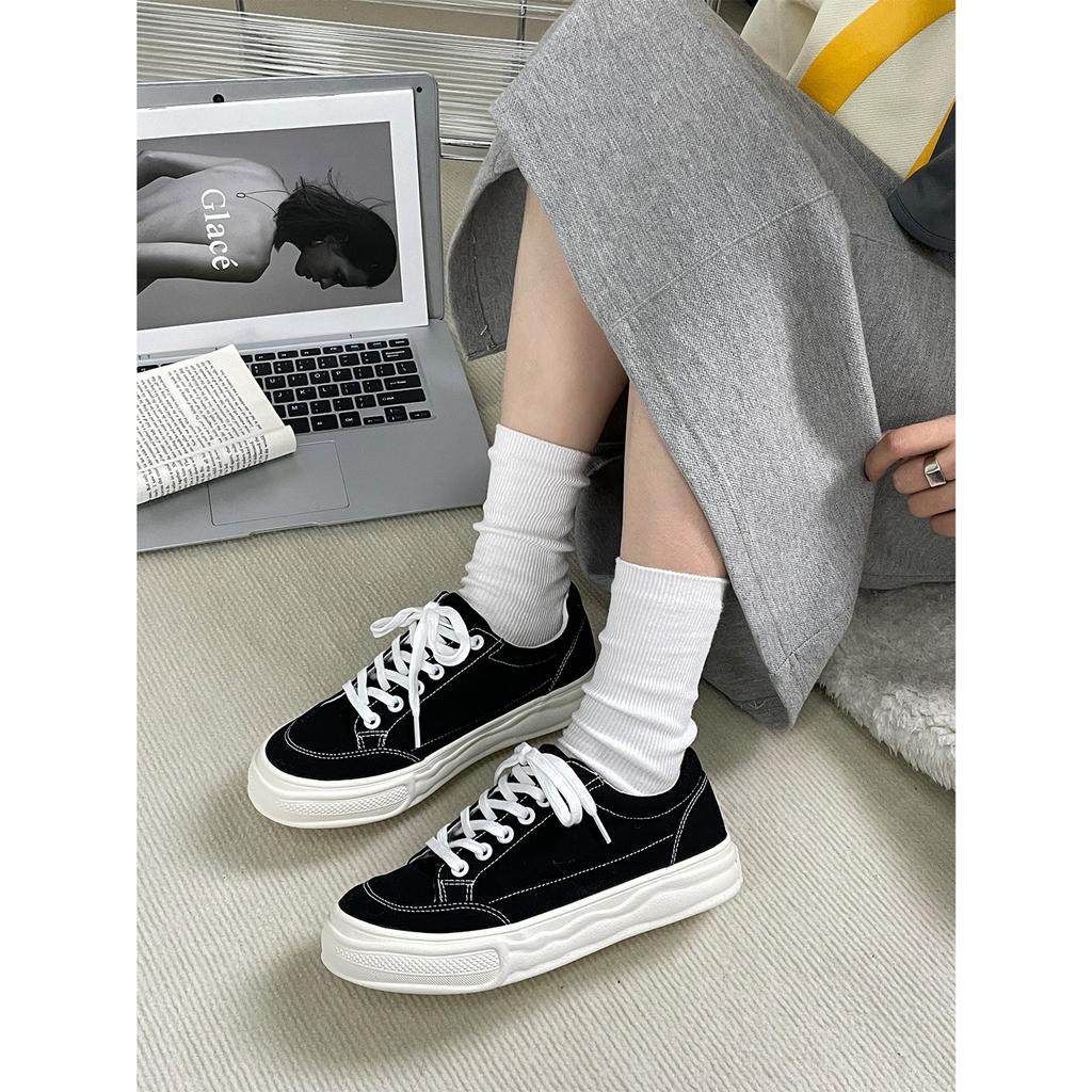 Thick-soled White Canvas Shoes Women's 2025 New Super Fire Little White Shoes Versatile Casual Shoes Soft Baseplate Shoes with Skirts