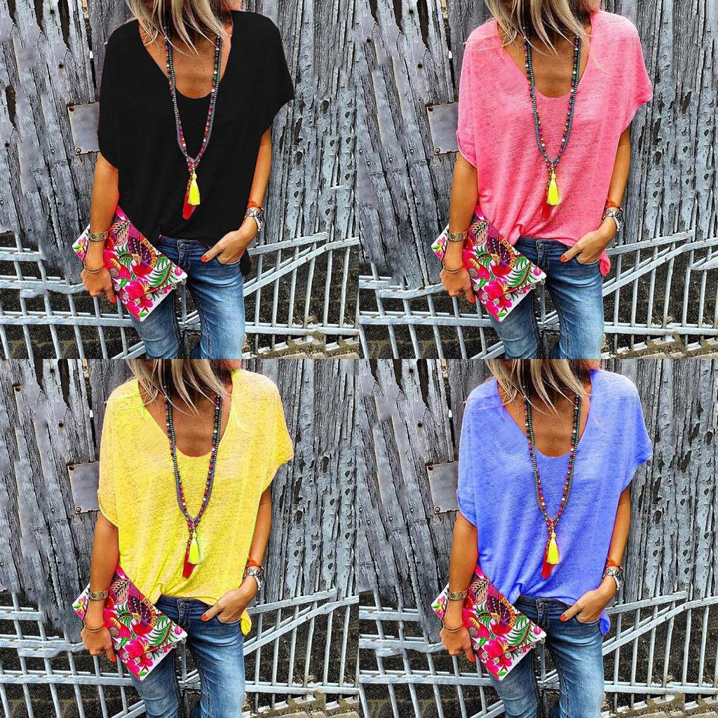Womens Cotton V Neck Short Sleeve T Shirt With Loose Fit For Casual Spring Season