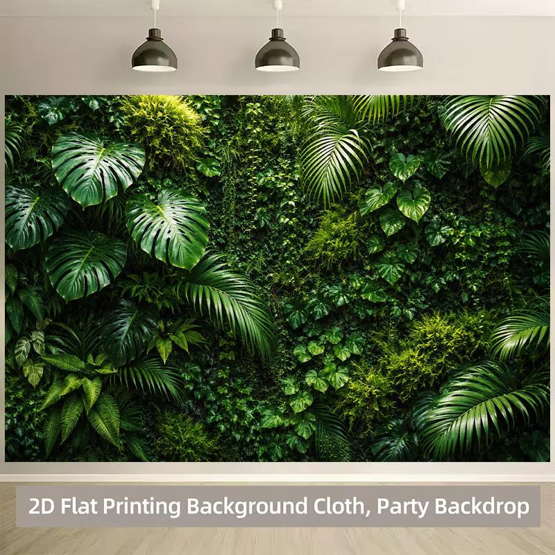 2D Realistic Tropical Fern Ivy Moss Vertical Plant Wall Portrait Shooting Backdrop
