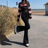 Women's High-Waisted Slimming Black Micro Flare Jeans with Raw Edge - Autumn 2024 Collection