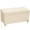 Velvet Upholstered Foldable Ottoman Footrest, Storage Ottoman Bench with Wood Legs for Living Room, Cream White