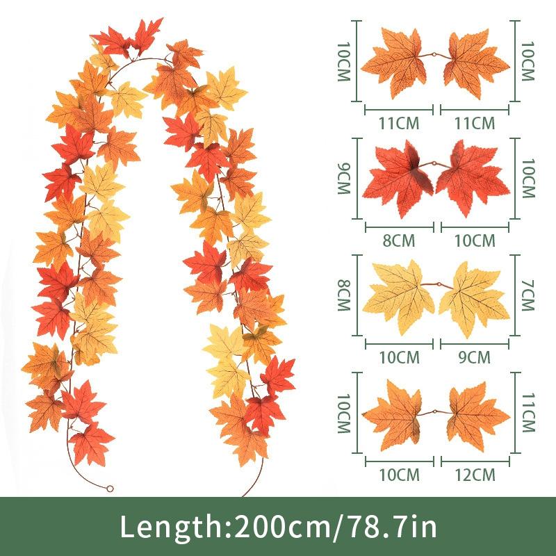 Artificial Maple Leaves Halloween Thanksgiving Decoration Autumn Fall Leaf Simulated Maple Leaf Garland Fallen Leaves Rattan