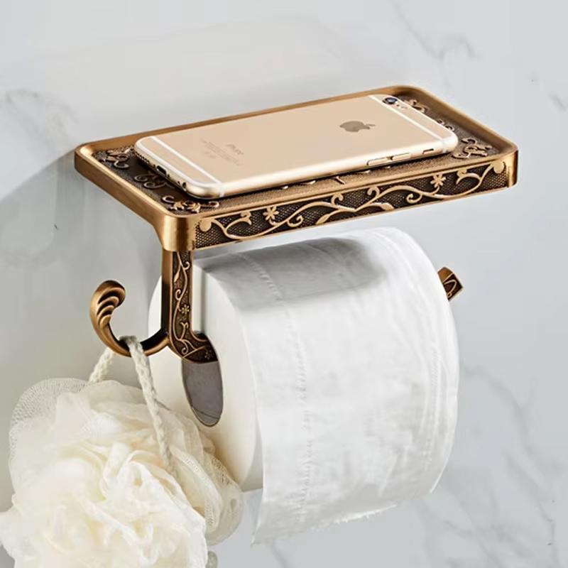 Antiker Messing Toilettenpapierhalter Badezimmer Mobiler Halter Toilettenpapierrollenhalter Badezimmer Lagerregal Zubehör YT-1492