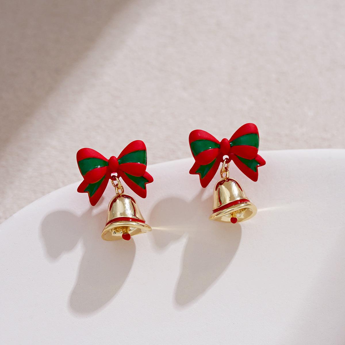 

Exquisite Silver Dripping Oil Bow Bell Earrings - High-End Christmas Studs