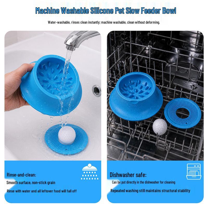 Silicone Slow Feeder Bowl with Suction and Ball, Non-Slip Licking Mat for Cats and Dogs