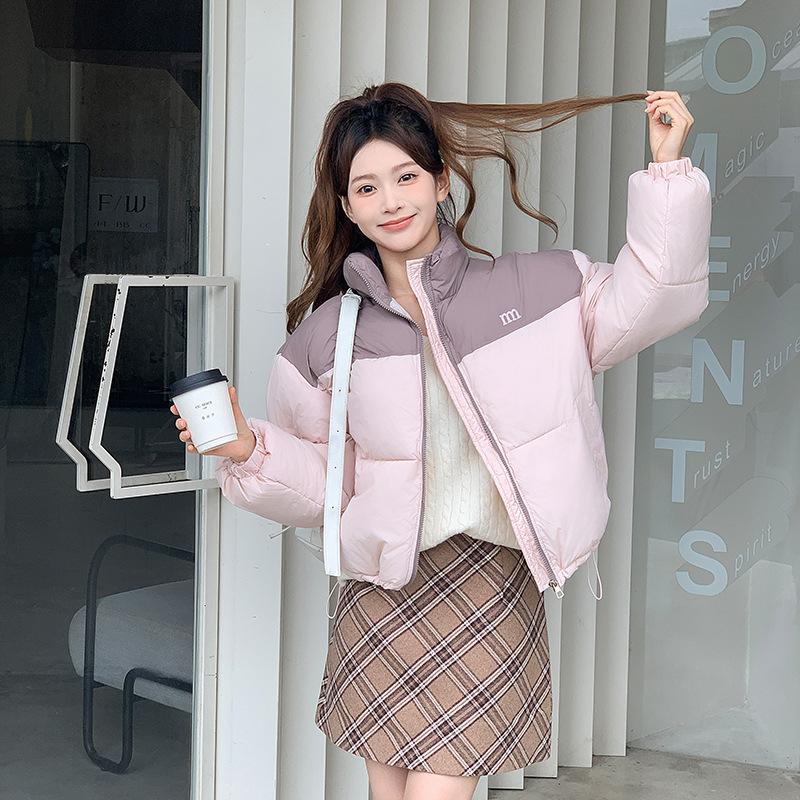 Farbabstimmung Daunenbaumwollkleidung Damen neu verdickte Brotkleidung kleine kurze Winterjacke