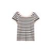 Color Block Striped Crew Neck Short Sleeve Knit T-Shirt Slim Fit Casual Top Women