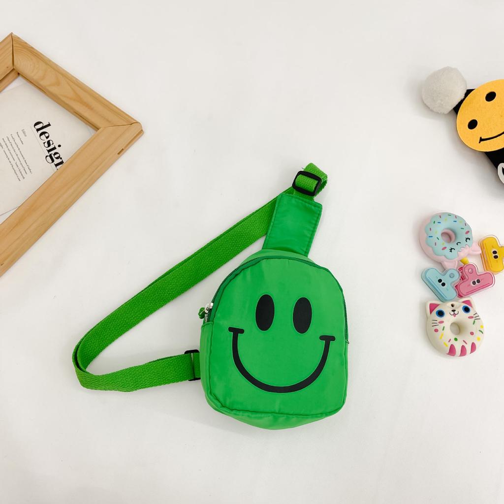 Borsa a tracolla con faccina sorridente per bambini - Tendenza nylon 2024, Marsupio da petto per ragazzi e Zainetto per bambini piccoli