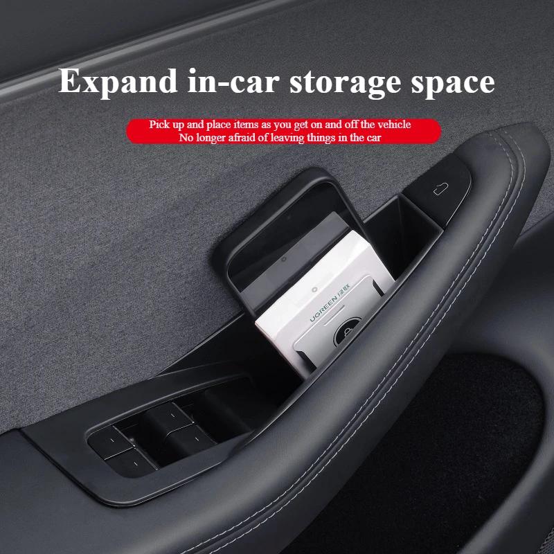 4Pcs Door Handle Storage Box Side Door Box Four-door Inner Handle Decor for Tesla Model Y/Highland Model 3 Car Accessories