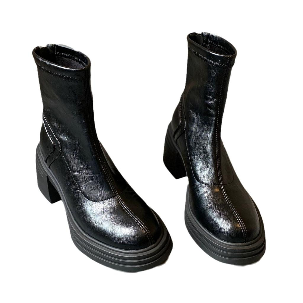 Small Height-increasing Short Boots Women's Thick-soled Waterproof Table Martin Boots Rear Zipper High-heeled Boots