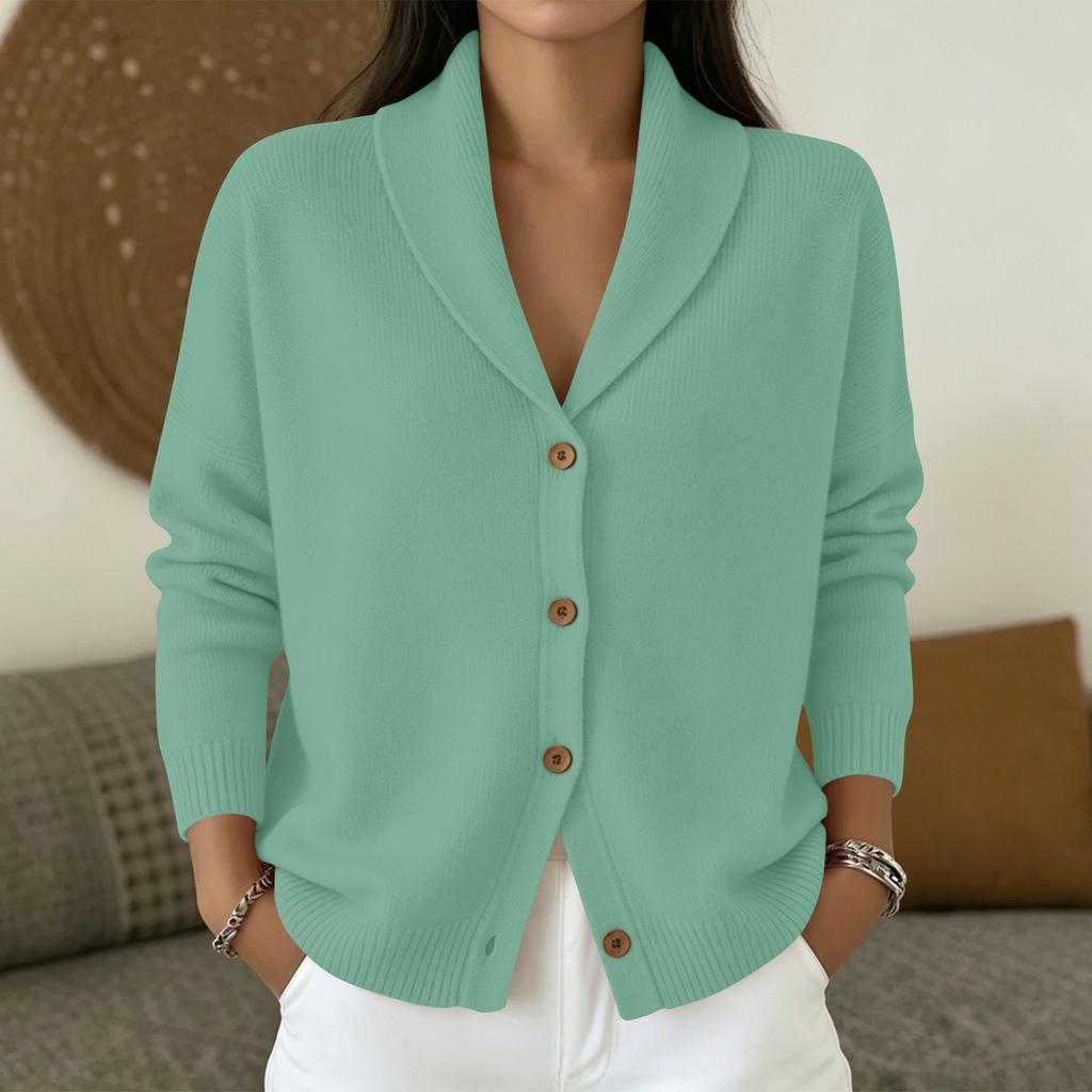 Women's Casual Oversized Knit Cardigan with Lapel Collar and Long Sleeve Button Front