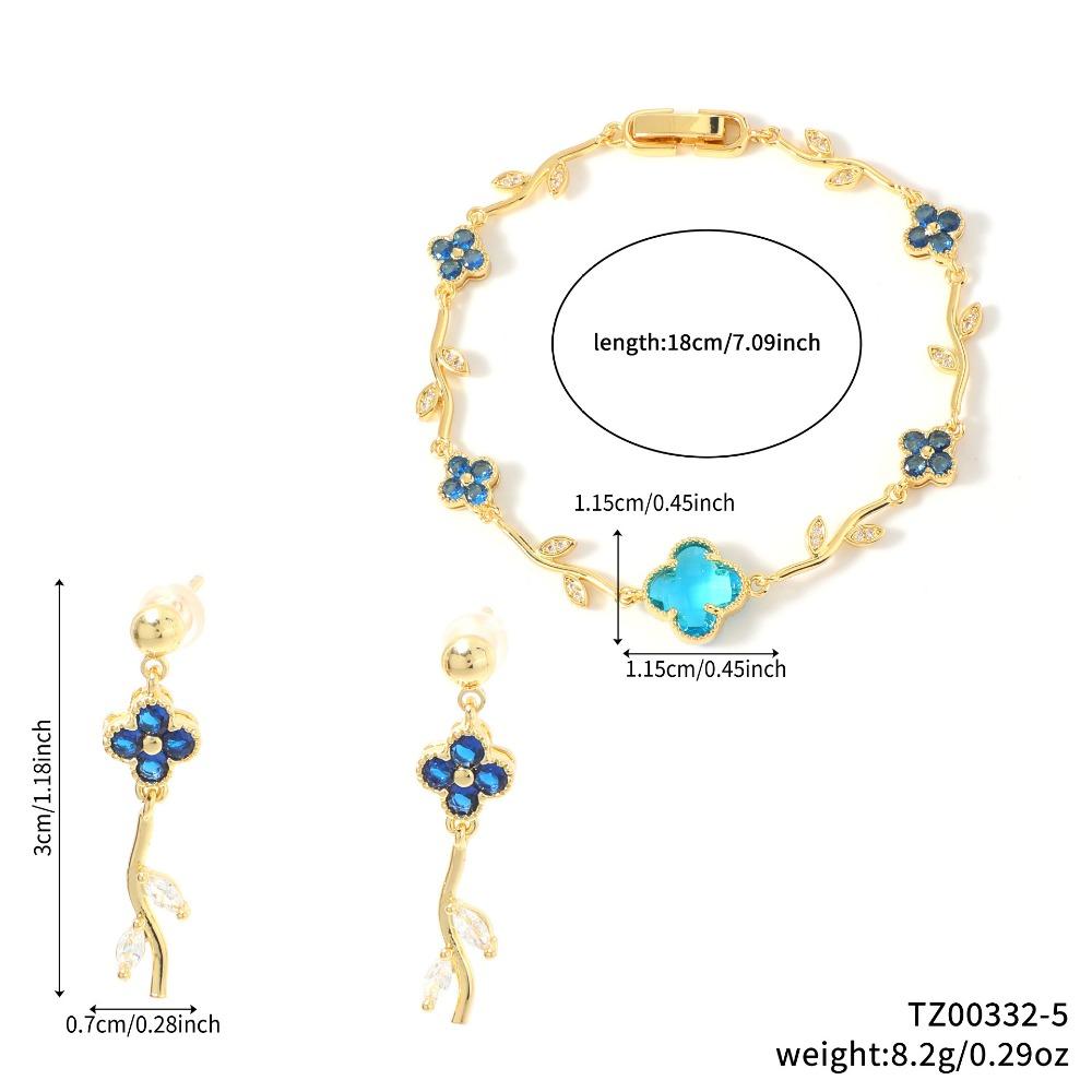 Elegant and Stylish Lucky Clover and Sweet Four-leaf Clover Bracelet and Earring Jewelry Set
