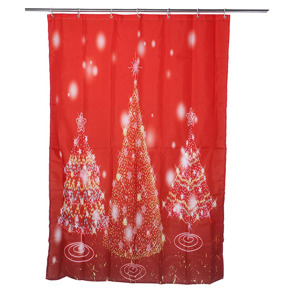 120x180cm Christmas Tree Print Pattern Waterproof Bathroom Bath Shower Curtain with Hooks