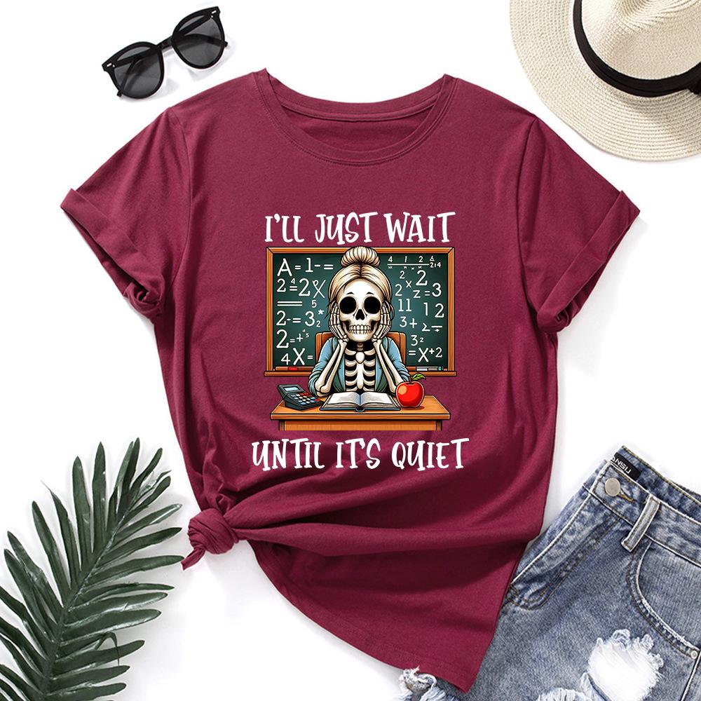 I JUST WAIT Cotton T-Shirt Short Sleeve Round Neck Women 2d Print Tops