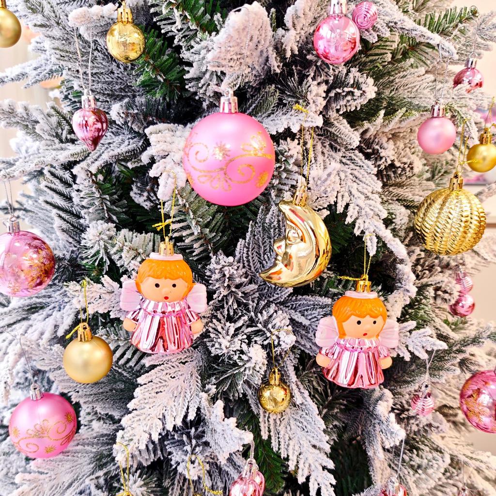 72-Piece Christmas Tree Decorations Set: Houses, Gift Boxes, Snowmen, Sleigh, and Painted Plastic Ornaments