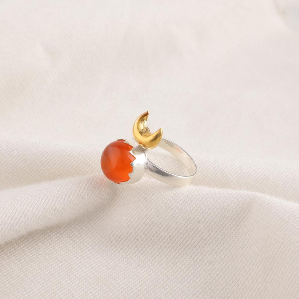 Round Natural Carnelian Daughter Gift Statement Ethnic Ring 925 Sterling Silver RR-58-35